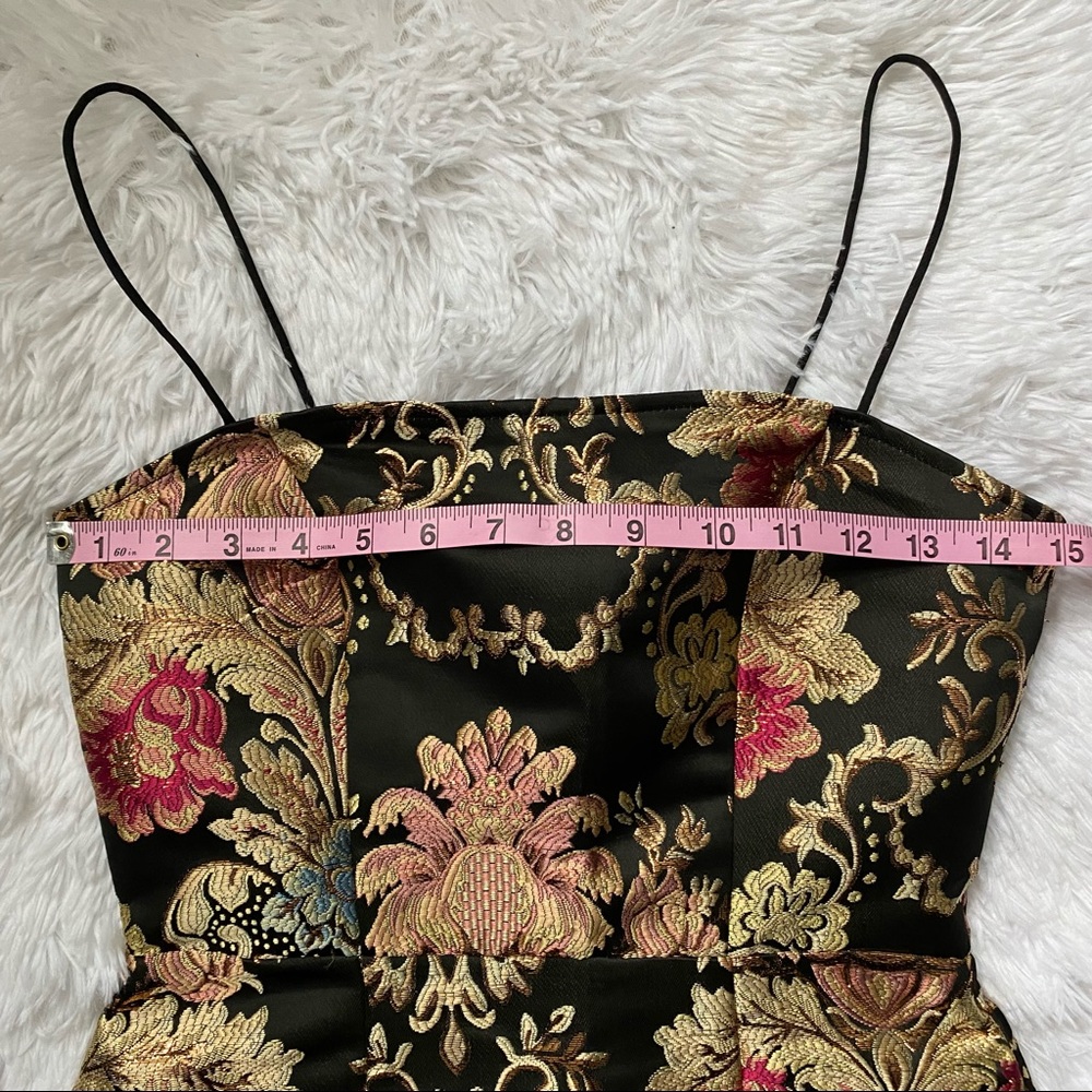 SHEIN Black & Gold Floral Damask Jacquard Brocade Victorian Mini Cocktail Dress - Picture 2 of 5